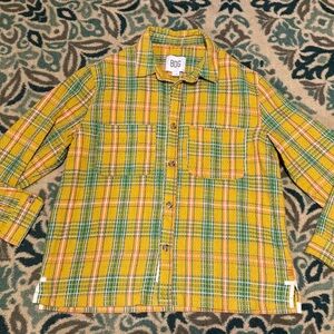 New Men’s Vintage Oversized Waffle Plaid Button Front Shirt L
